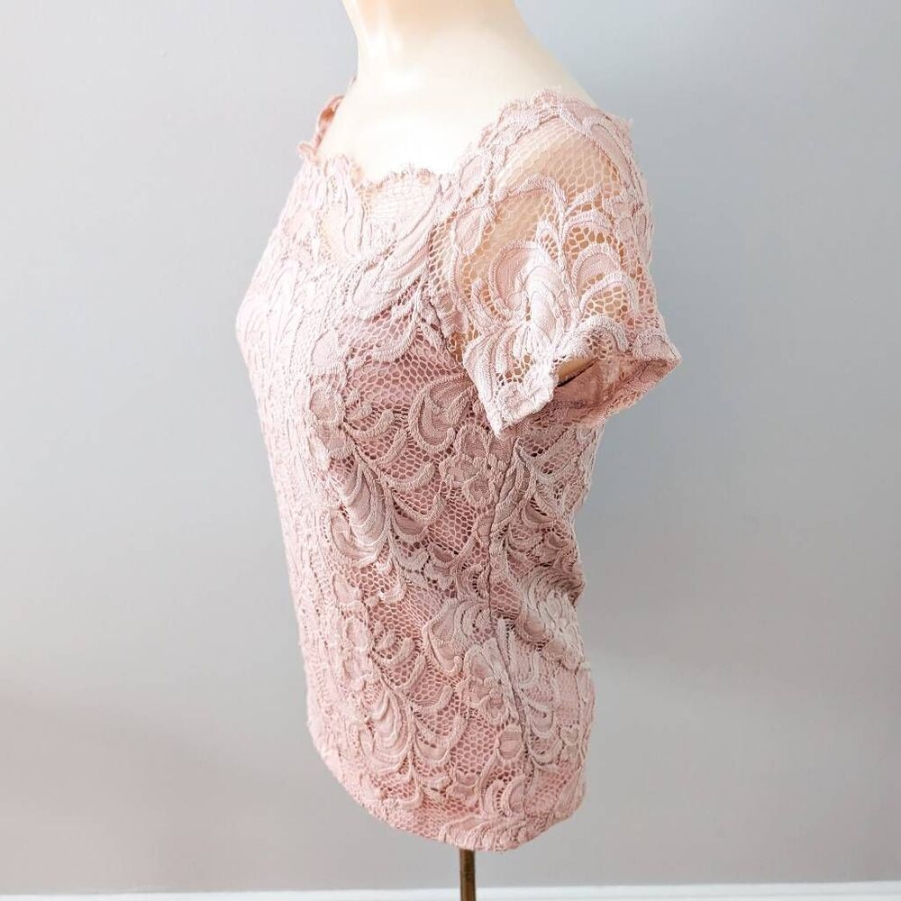 Ambiance Pink Blush Lace Short Sleeve Blouse - Picture 2 of 3